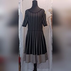 Elegant Black and White Polka Dot Midi Dress